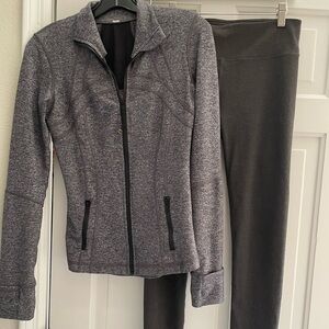 Lululemon Jacket (4) & Fabletics High Waisted Leggings (S) Set | Heathered Grey